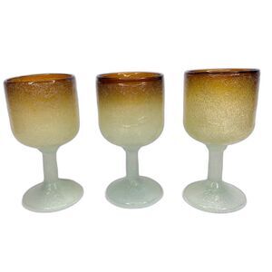 Napoleone Martinuzzi Murano Pulegoso Amber Seafoam Glasses Goblets 5 3/4" set/3